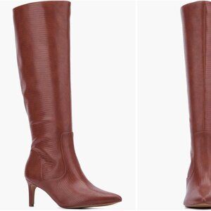 NEW YORK & COMPANY Piper Lizard Embossed Boot, Color: Brown; Size: 10M/Wide Calf